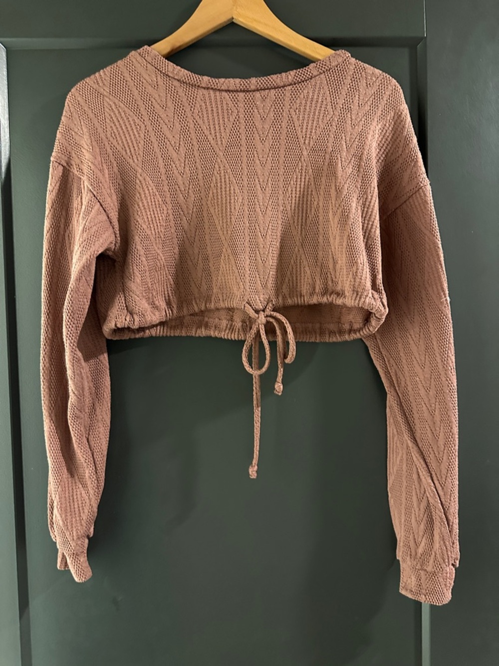 Cropped Knit Drawstring Sweater in Dusty Rose